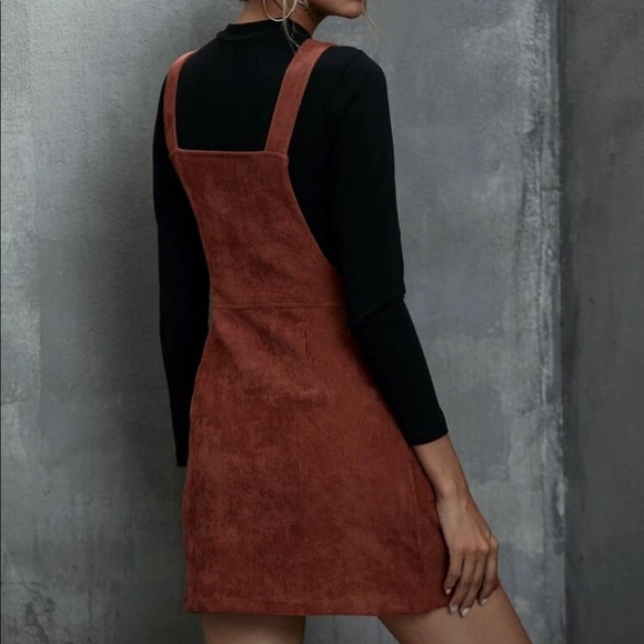 Corduroy o ring zip up overall dress rust brown - Picture 2 of 2
